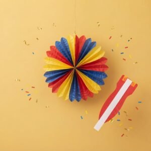 ABANICO POMPON TRICOLOR